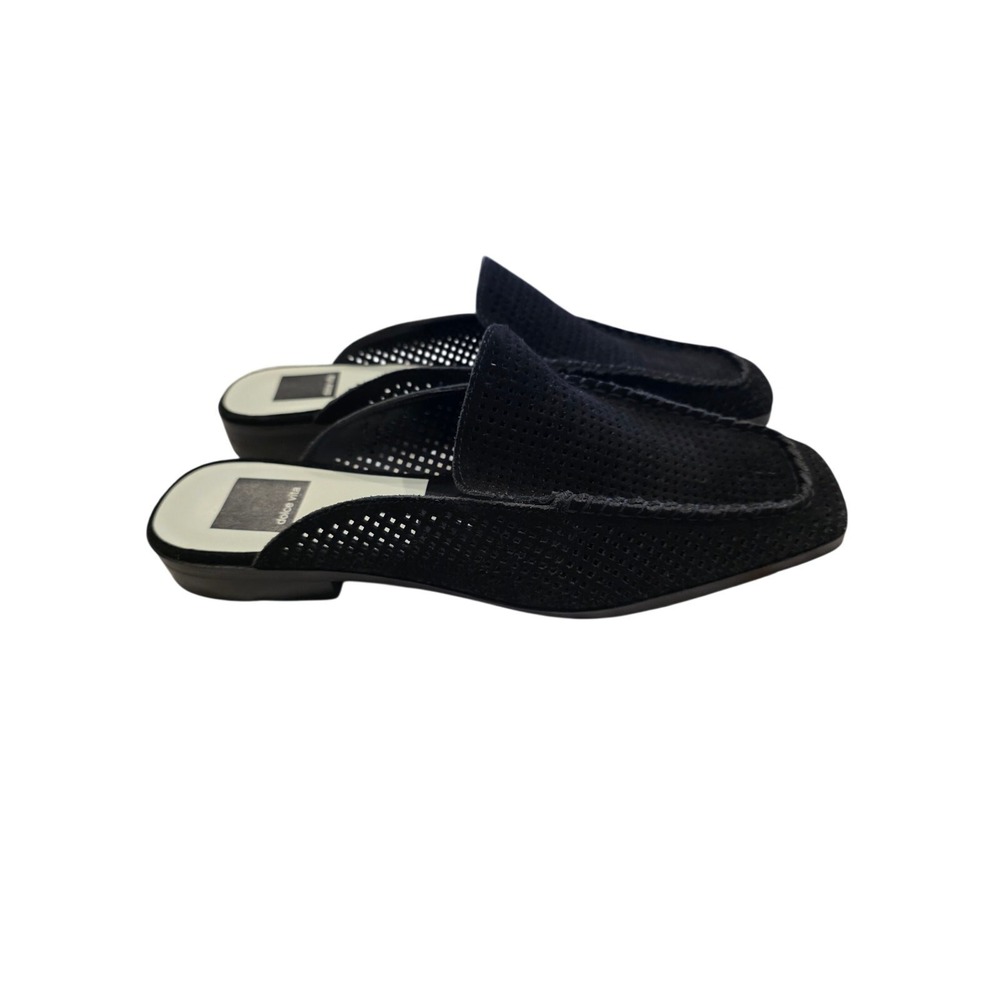 Dolce Vita Black Suede Perforated Mule Loafers Square Toe Slip On Flats Womens - Picture 5 of 12